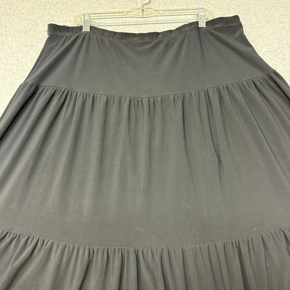 Claudia Richard Tiered Maxi Skirt 1X Black Elastic Waist Stretch Jersey USA Made - Picture 7 of 9